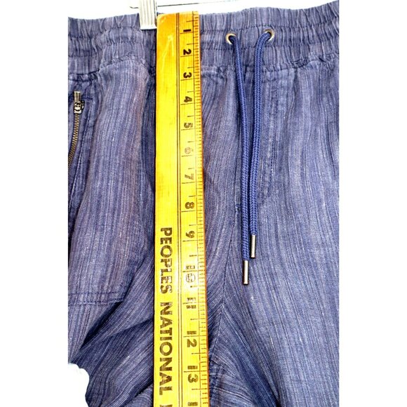 Athleta Linen Wide Leg Pants Blue Textured Drawstring Clean Girl Streetwear - Picture 7 of 8